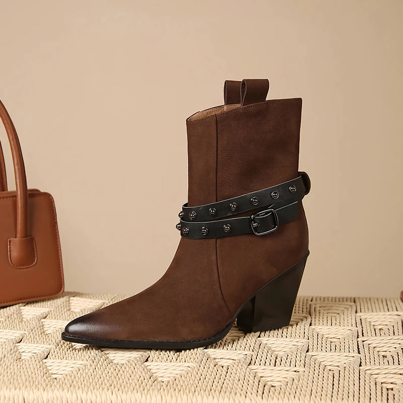 Elegante Lederstiefel mit spitzer Zehenpartie und Blockabsatz für Damen