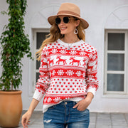 Women's Christmas reindeer snowflake knit sweater, view 5 - MRSLM