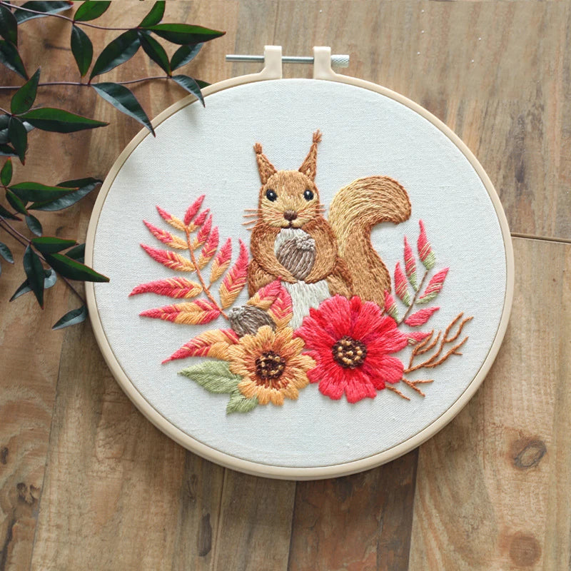 flower and squirrel embroidery starter kit, view 3 - MRSLM