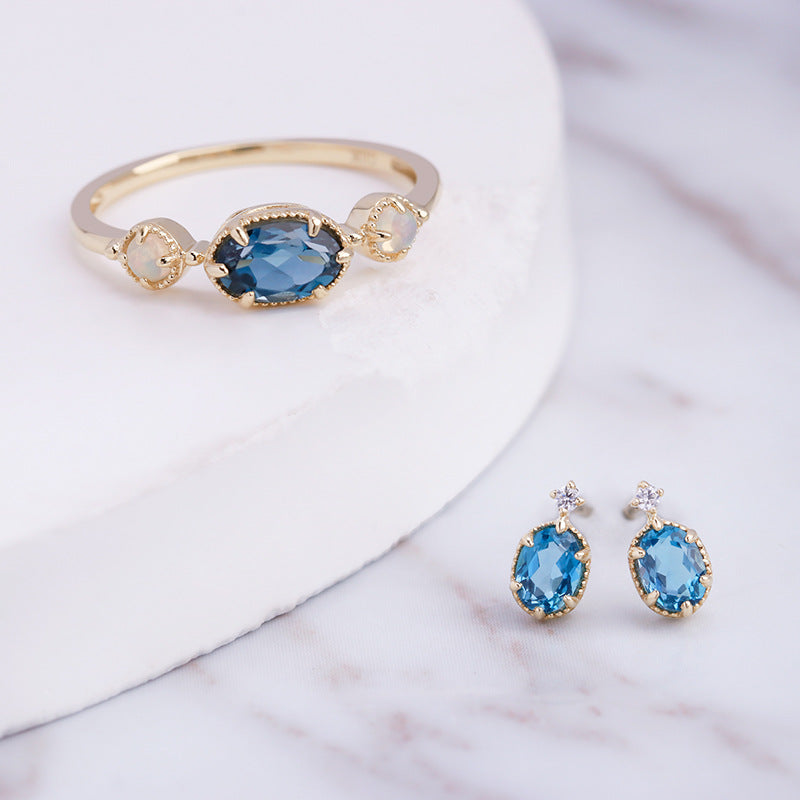 london blue topaz ear studs, view 3 - MRSLM
