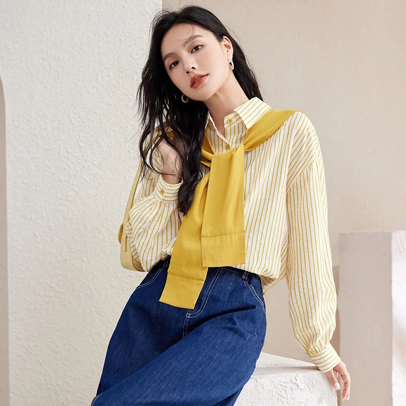 yellow striped button-down shirt, view 8 - MRSLM