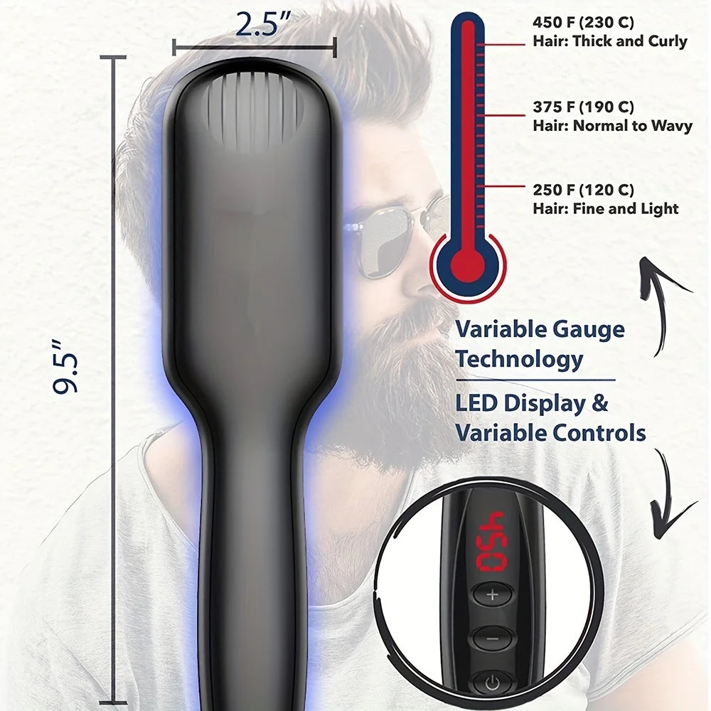 Ceramic Ionic Hair Straightener Brush - Fast Heating, Anti-Scald Hair & Beard Styler
