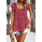 floral square neck ruffled top, view 24 - MRSLM
