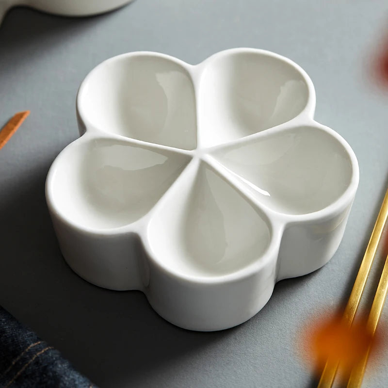 white ceramic flower dessert plate, view 5 - MRSLM