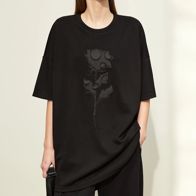 minimalist loose embroidered tee for women - MRSLM