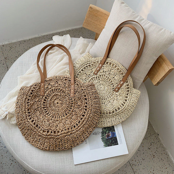 Round Straw Beach Bag