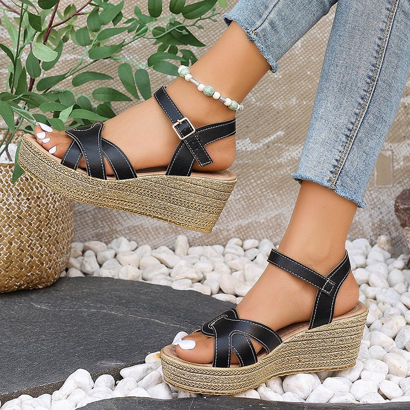 women's cross strap wedge sandals, view 4 - MRSLM