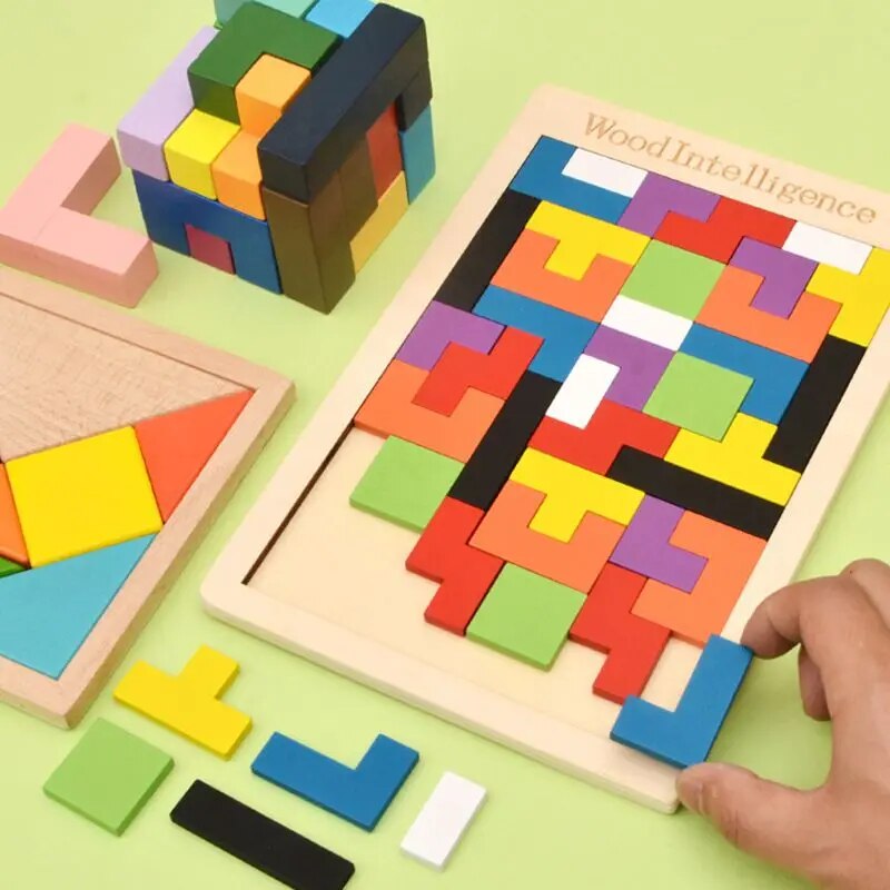 Colorful Wooden Tangram Puzzle: Educational Fun for Restless Children