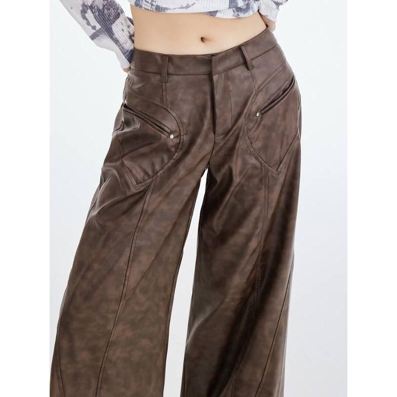 Faux leather wide leg trousers, view 7 - MRSLM