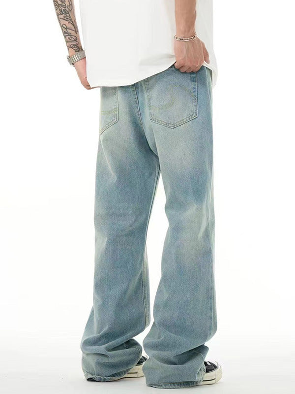 light blue washed loose straight wide leg jeans, view 4 - MRSLM