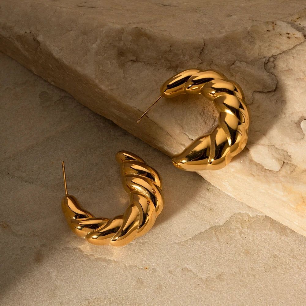 Twisted C-shaped Gold Plated Stud Earrings