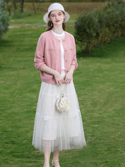 pink tweed knit jacket and shorts set, view 4 - MRSLM