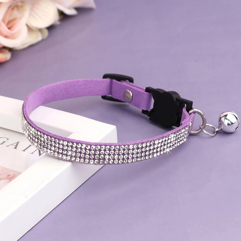soft suede rhinestone cat collar, view 2 - MRSLM