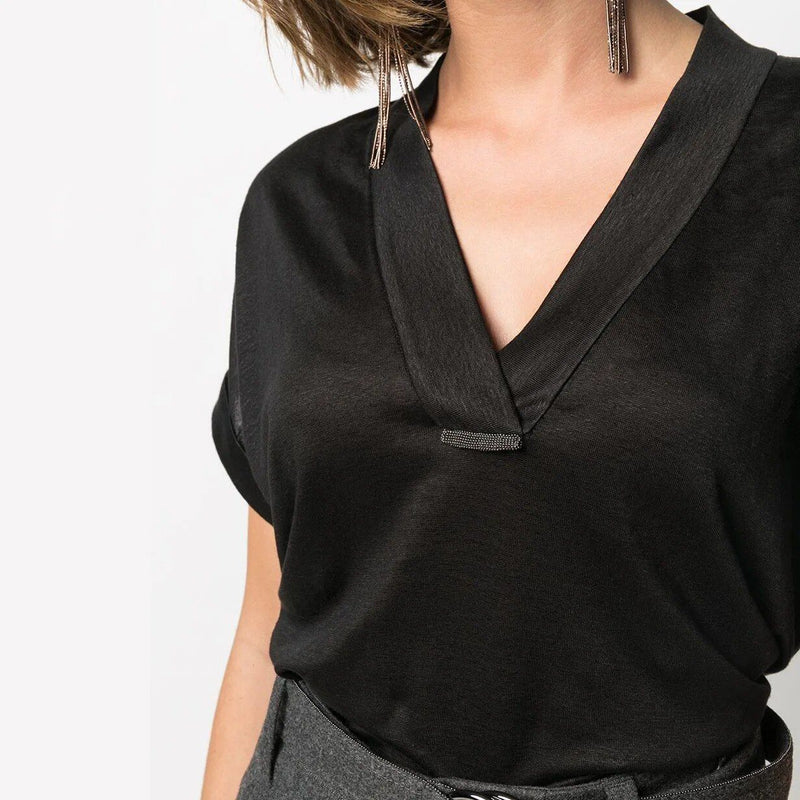 beaded V-neck cotton t-shirt, view 4 - MRSLM