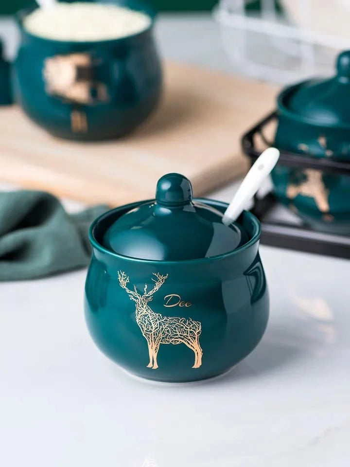 emerald ceramic seasoning jar set, view 7 - MRSLM