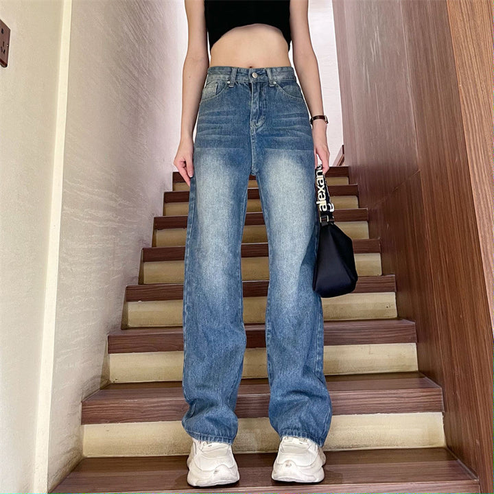Women's Fashionable Retro Straight High Waist Jeans