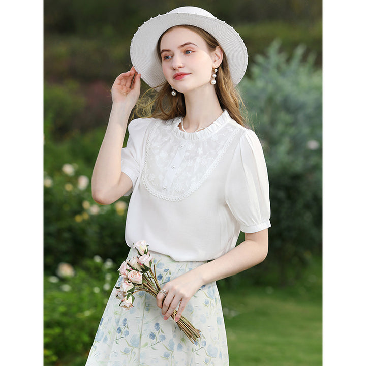 Summer White Lace Puff Sleeve Fashion Blouse