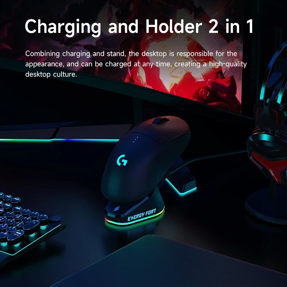 Wireless Gaming Mouse Charging Dock with RGB Indicator