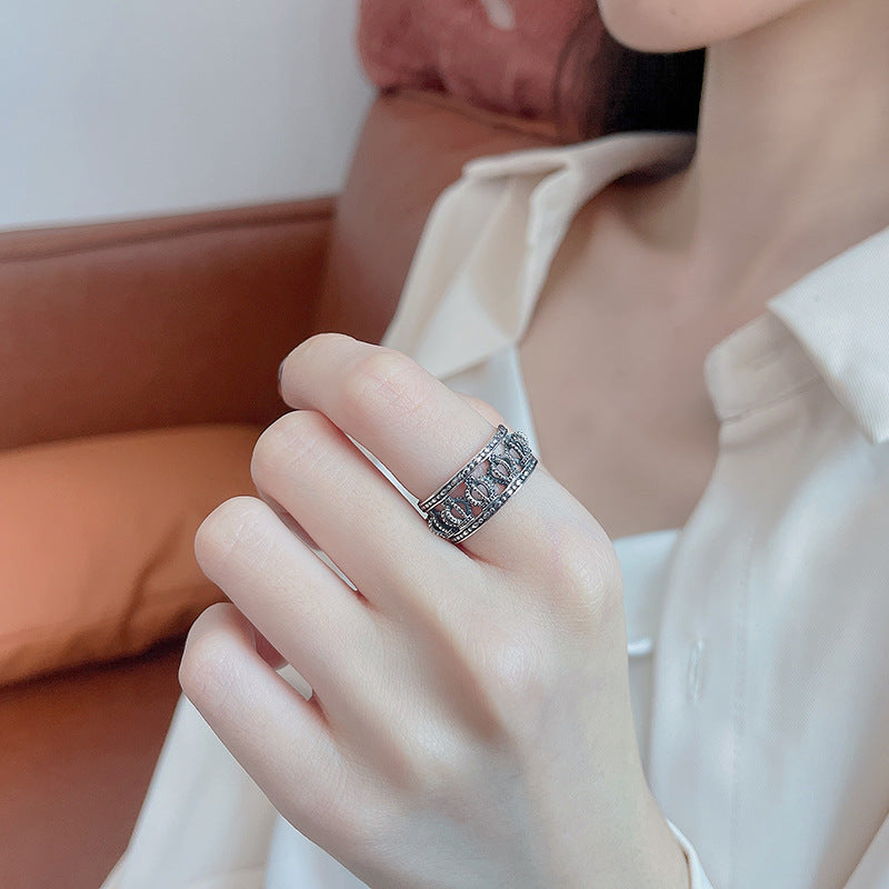 s925 silver hollow 3d crown ring, view 4 - MRSLM
