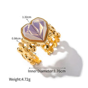 Adjustable stainless steel heart ring with shell beads, view 8 - MRSLM