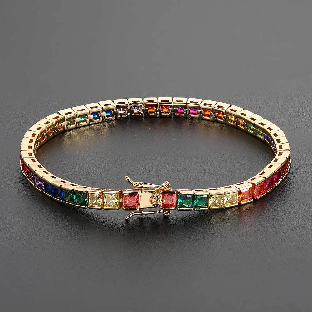 Simple Hip Hop Bracelet 4mm Color Tennis Chain Micro Inlay