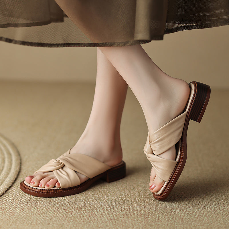 square heel leather slippers, view 7 - MRSLM