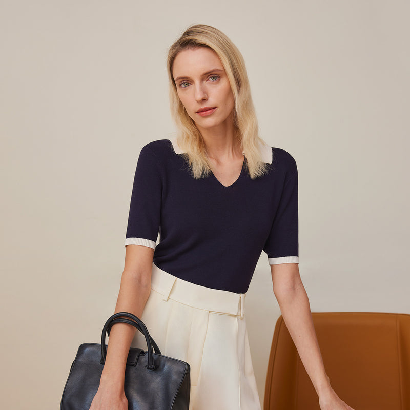 women's silk knit polo, view 7 - MRSLM