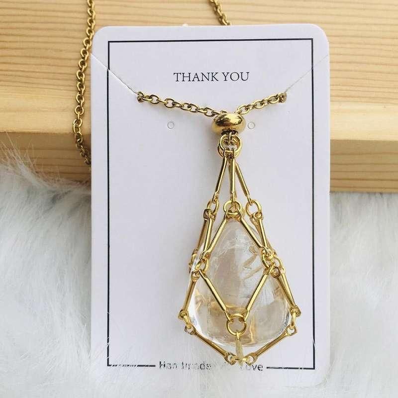crystal stone holder necklace, view 2 - MRSLM
