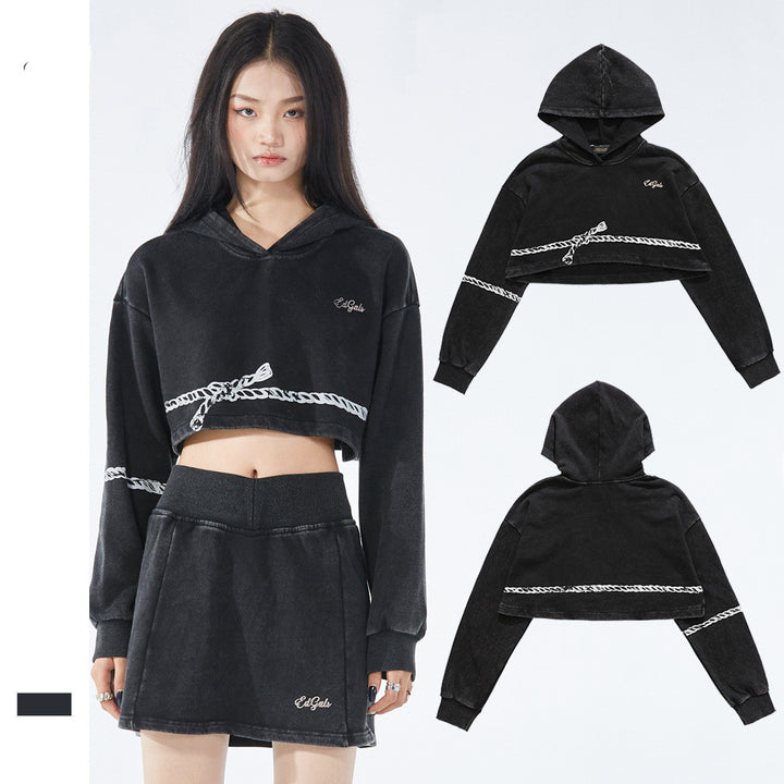 Short And High Hemp Rope Dark Style Hooded Sweater