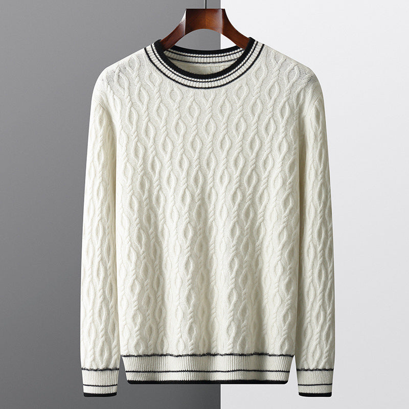 mens jacquard colorblock round neck sweater - MRSLM