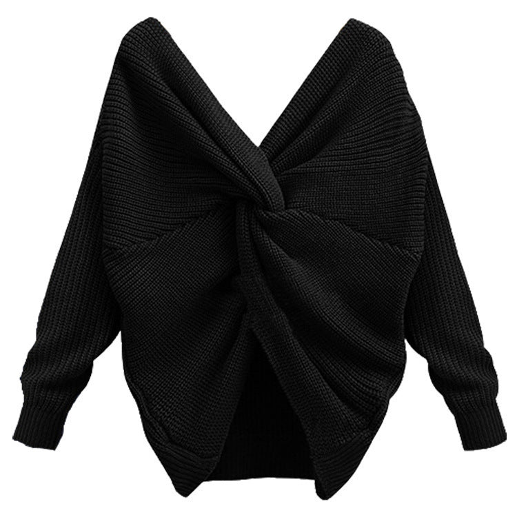 V-neck Cross Backless Sweater Sexy Long-sleeved Sweater