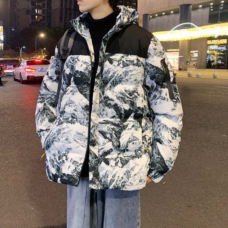 Winter Herren Tarnjacke mit Kapuze, Daunen und Baumwolle