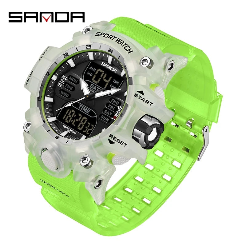 Dual Display Sports Watch for Men - Waterproof, Shock Resistant with Multi-Function Digital Display