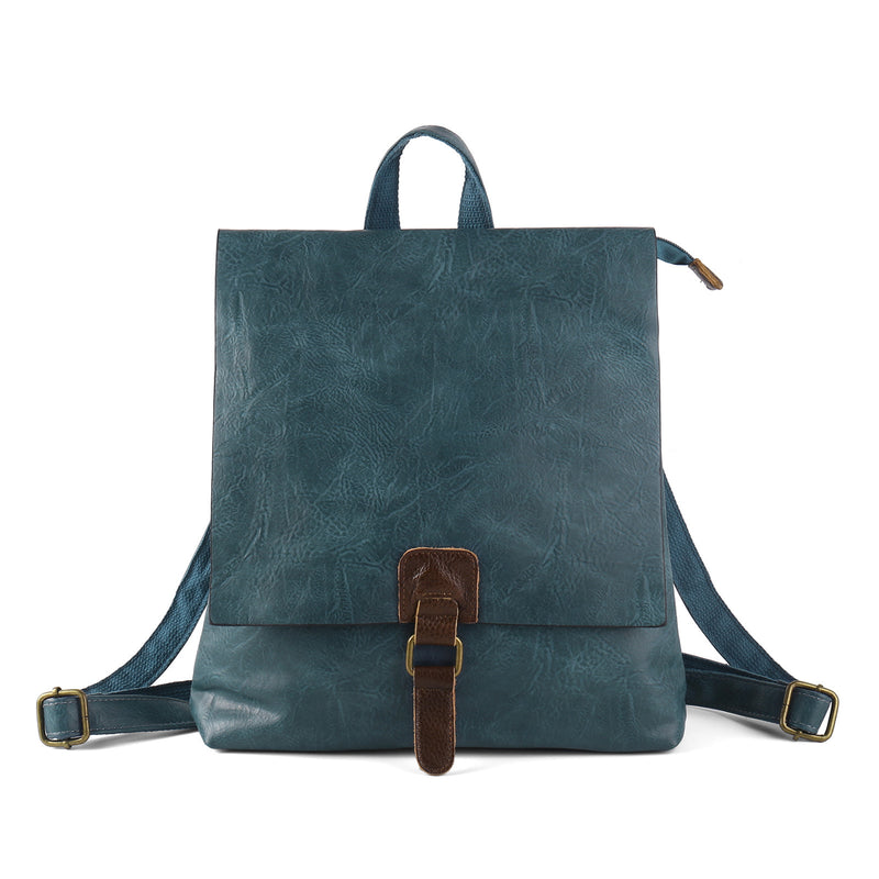 Mochila retrô multifuncional de couro com grande capacidade