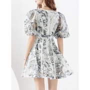summer lace V-neck mini dress, view 4 - MRSLM