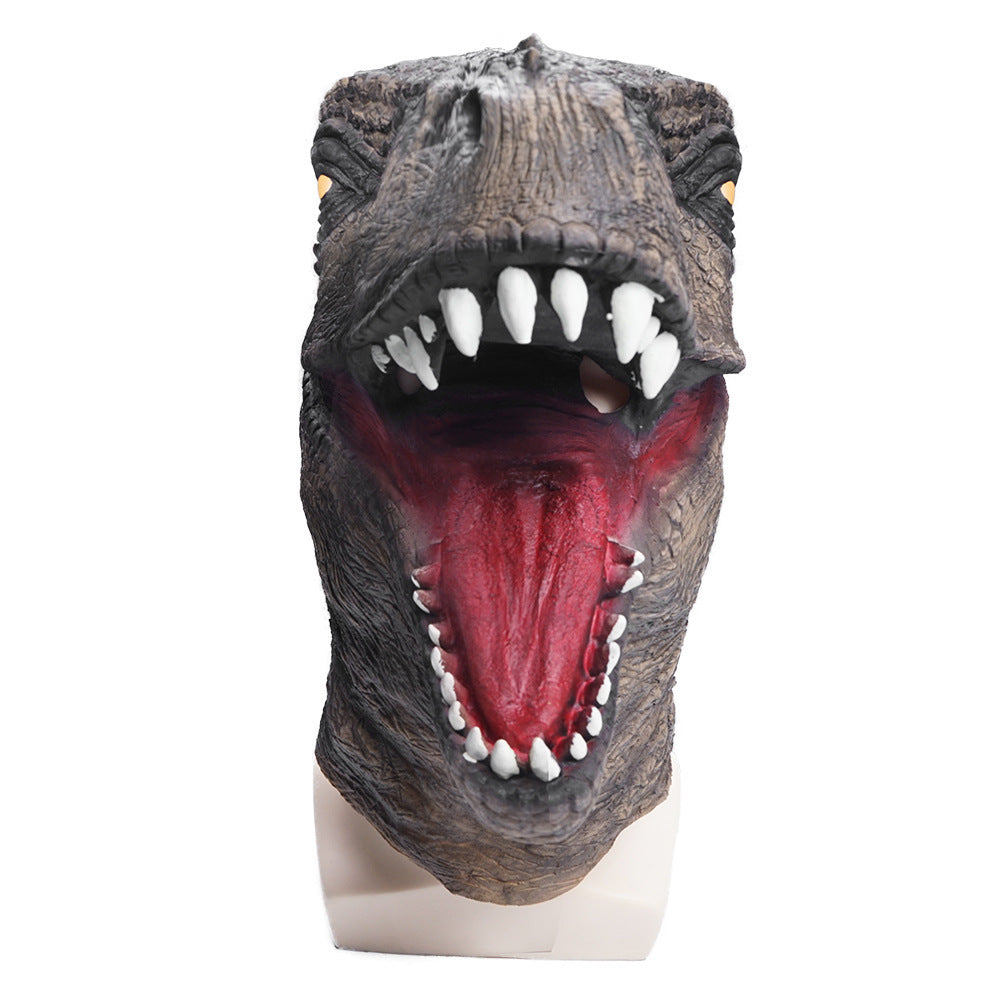 Máscara de látex de dinossauro para atividades em festas, escolas e palcos, com cabeça de tiranossauro.