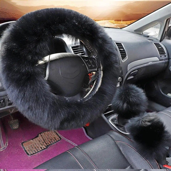 Warm & Fluffy Woolen Steering Wheel Cover Kit