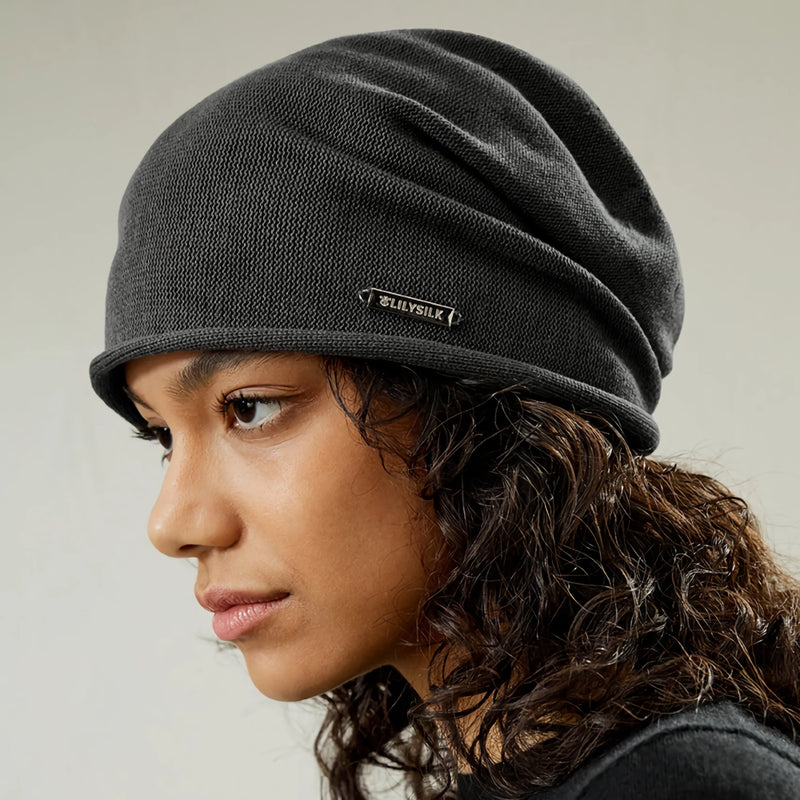 silk knitted beanie hat, view 6 - MRSLM