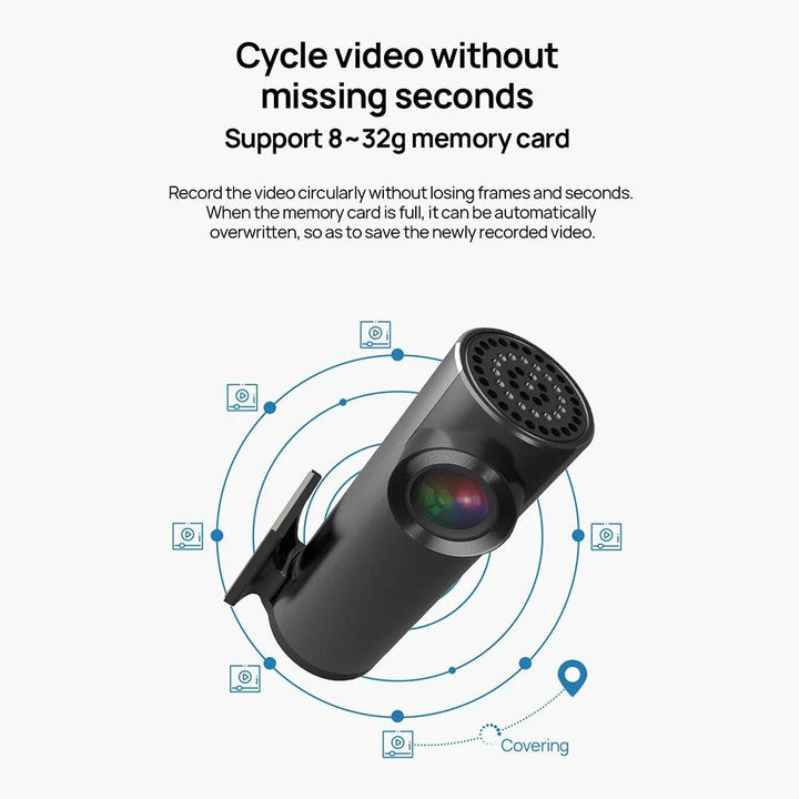 1080P Mini Car Dash Cam with ADAS, Gravity Sensor & USB Loop Recording for Android