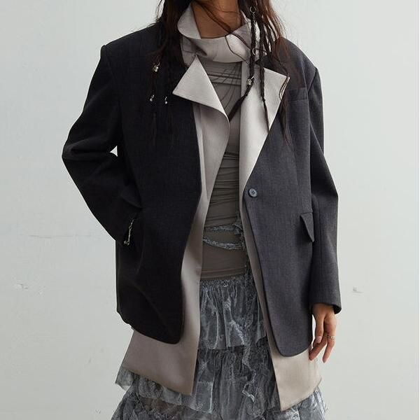 Women's Blazer with Contrast Color Scarf Collar