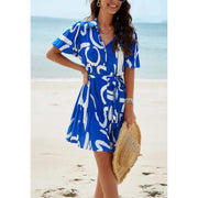 printed short sleeve A-line dress, view 22 - MRSLM