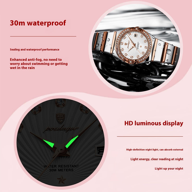 Women's ultra-thin quartz watch with steel strap, view 3 - MRSLM