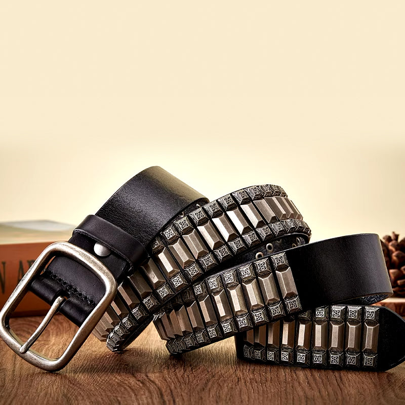 Heavy metal rivet leather belt, view 7 - MRSLM