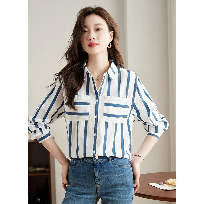 striped chiffon blouse, view 6 - MRSLM