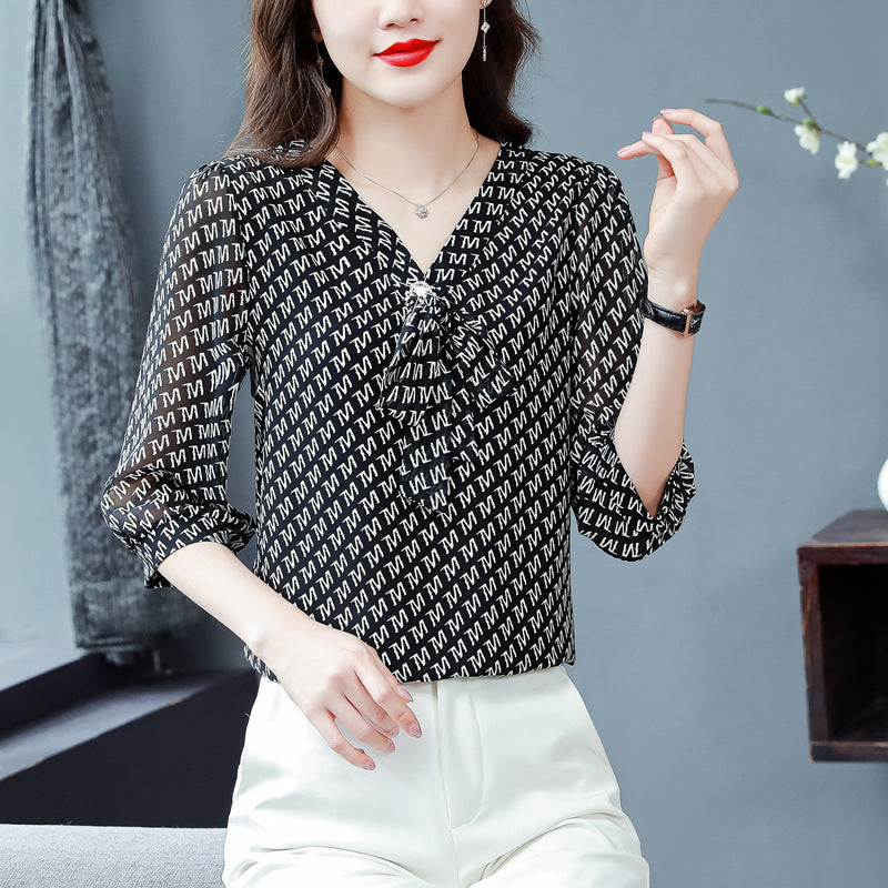 Women's Chiffon Chiffon Fashion Western V-neck Top Small Shirt