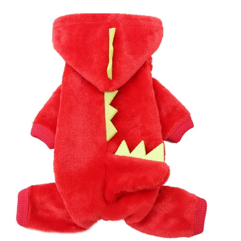Macacão de inverno de lã com estampa de dinossauro para cães