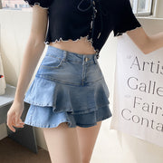 layered denim mini skirt, view 6 - MRSLM