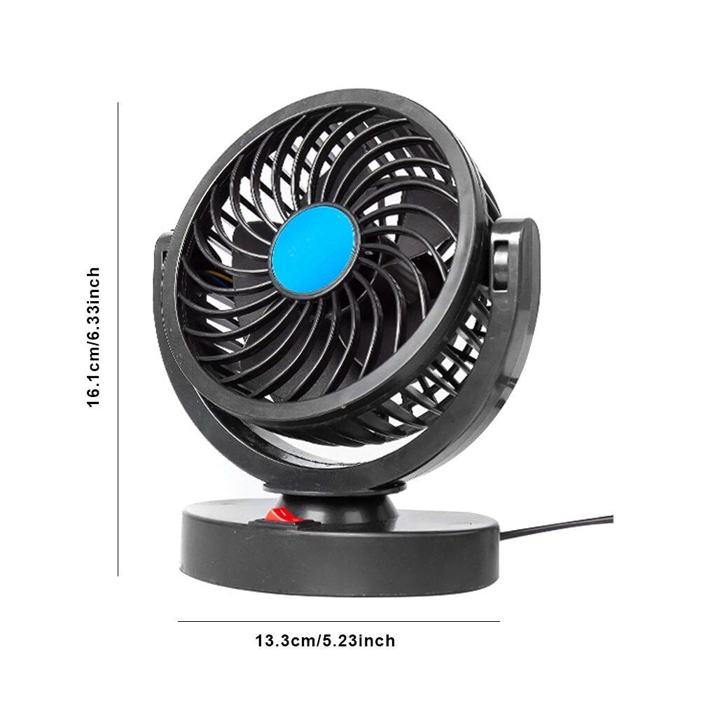 Dual Head USB Car Fan with 360° Rotation for 12V/24V Vehicles