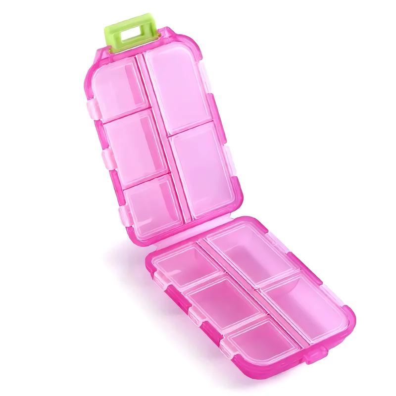 Portable 10-Grid Travel Pill Organizer Box