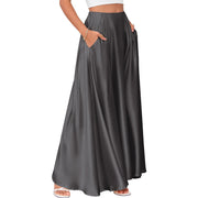 Women's satin A-line midi skirt with pockets, view 10 - MRSLM